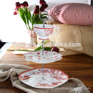 Elegant Style Fine White Porcelain 3 Tier Wire Cake Stand of Oriental Manor